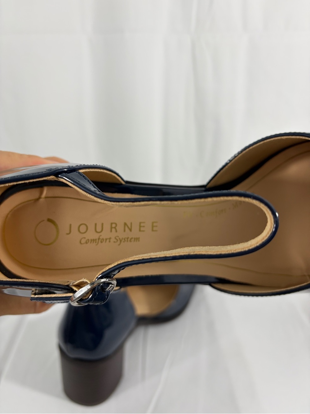 NWT Journee Comfort System Women’s Navy Patent Mary Jane 2.5 Inch Block Heel - Picture 3 of 6
